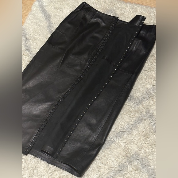 EXQUISITE Vintage Pradina & Co Chic Italian Leather Black Pencil Skirt - Sz44 - Picture 6 of 13